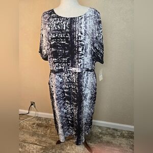 Sejour Black and White Brushstroke Print Midi Dress 18W NWT (6138)